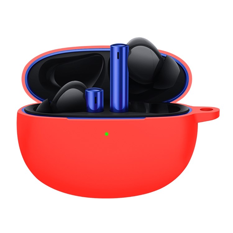 For Realme Buds Air 3 Bluetooth Earphone Charging Case Drop-proof Shell Soft Silicone Cover with Hanging Buckle - Red