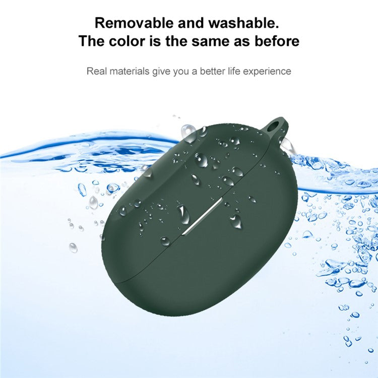 For Realme Buds Air 5 Pro Silicone Cover Case TWS Bluetooth Earphone Charging Bin Sleeve with Buckle - Green