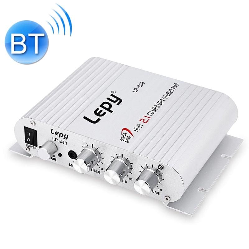 Car 2.1CH HIFI Subwoofer Amplifier Audio, Support MP3, with US Plug Adapter (Silver)