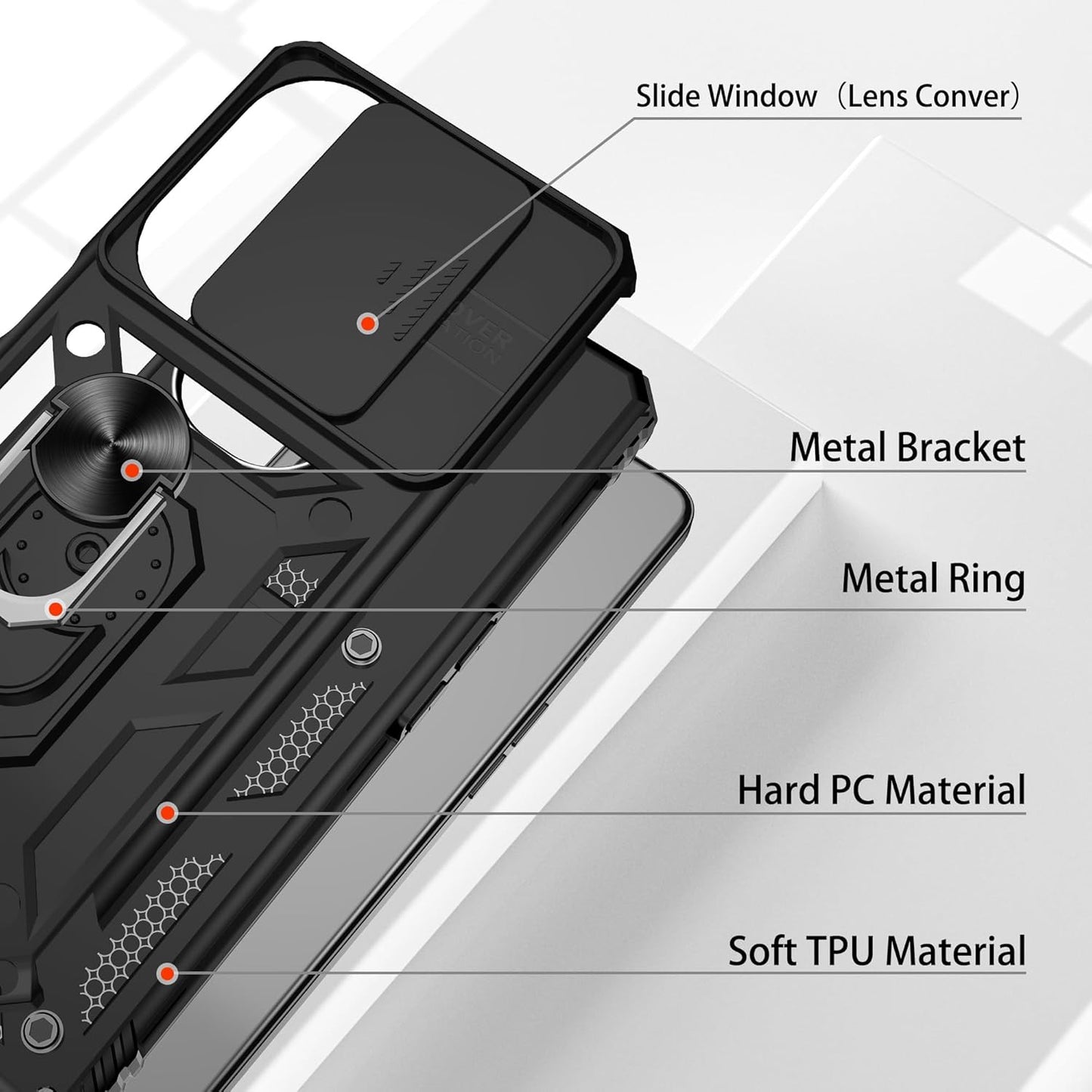 OnePlus Nord N30 5G Case with Slide Camera Cover & Screen Protector ,360° Rotating Ring Kickstand, Military Grade Protection, Black