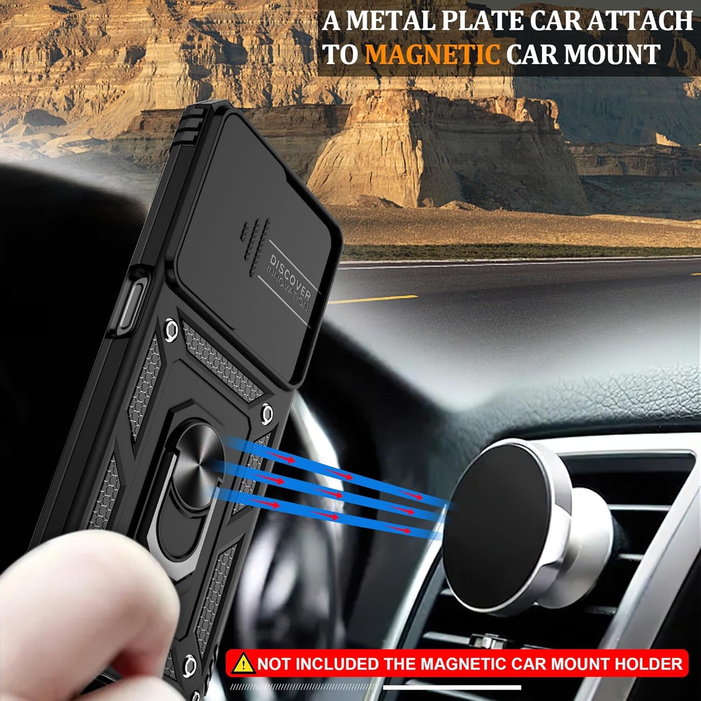 OnePlus Nord N30 5G Case with Slide Camera Cover & Screen Protector ,360° Rotating Ring Kickstand, Military Grade Protection, Black