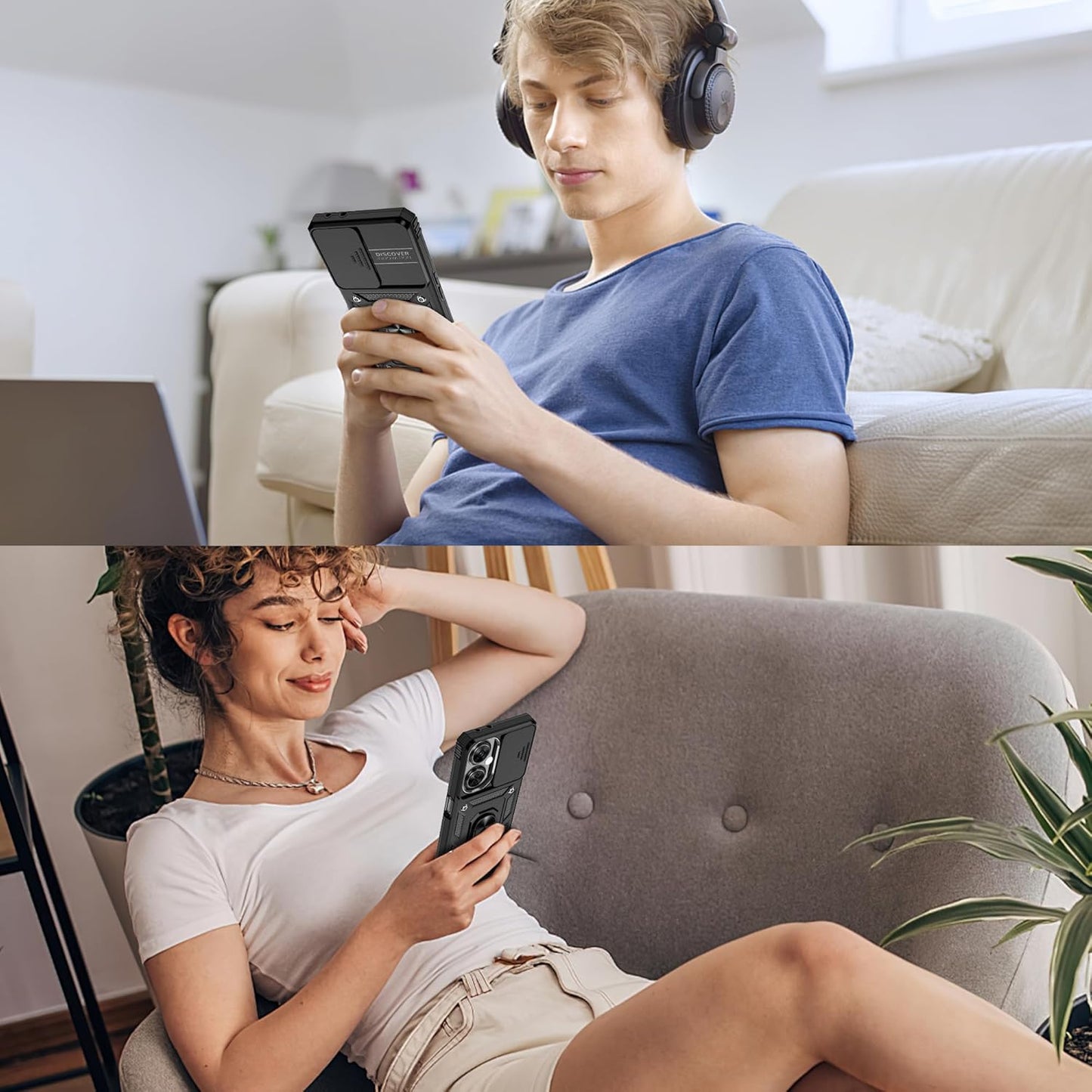 OnePlus Nord N30 5G Case with Slide Camera Cover & Screen Protector ,360° Rotating Ring Kickstand, Military Grade Protection, Black