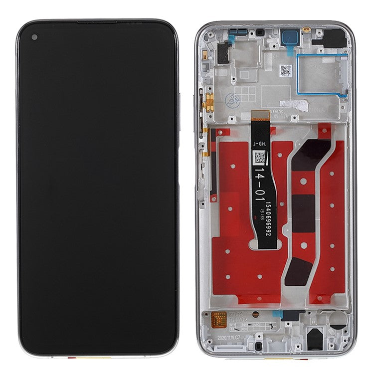 For Huawei P40 lite 4G/nova 6 SE LCD Display Screen and Digitizer Assembly + Frame Replacement Parts (without Logo) - Silver