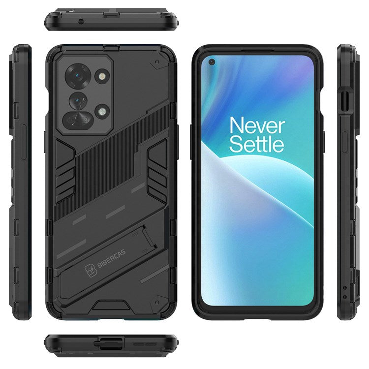 For OnePlus Nord 2T 5G Hard PC Soft TPU Hybrid Cover Kickstand Shockproof Protective Phone Case - Black