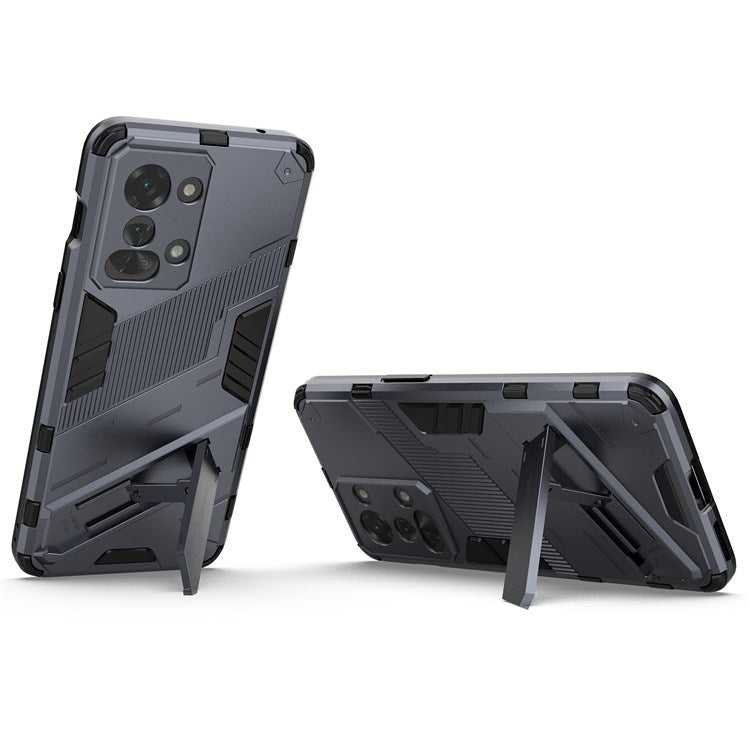 For OnePlus Nord 2T 5G Hard PC Soft TPU Hybrid Cover Kickstand Shockproof Protective Phone Case - Dark Blue