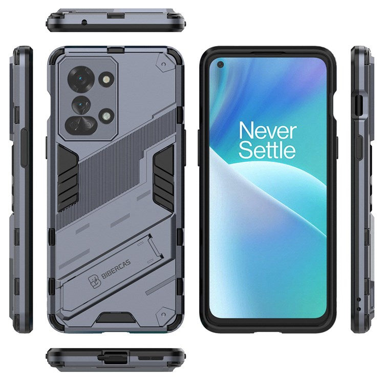 For OnePlus Nord 2T 5G Hard PC Soft TPU Hybrid Cover Kickstand Shockproof Protective Phone Case - Dark Blue