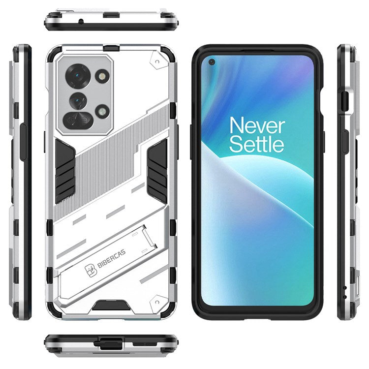 For OnePlus Nord 2T 5G Hard PC Soft TPU Hybrid Cover Kickstand Shockproof Protective Phone Case - White