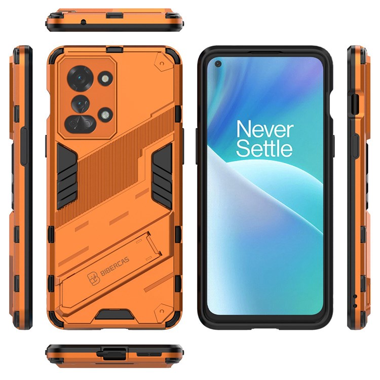 For OnePlus Nord 2T 5G Hard PC Soft TPU Hybrid Cover Kickstand Shockproof Protective Phone Case - Orange