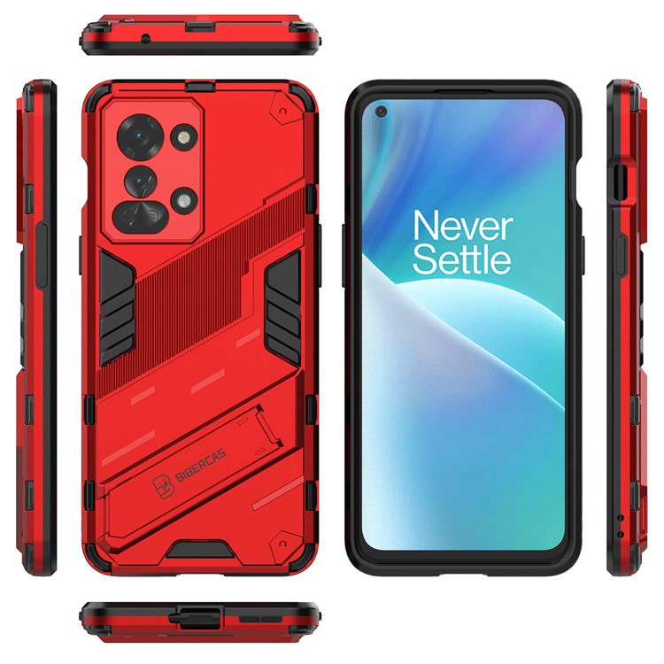 For OnePlus Nord 2T 5G Hard PC Soft TPU Hybrid Cover Kickstand Shockproof Protective Phone Case - Red