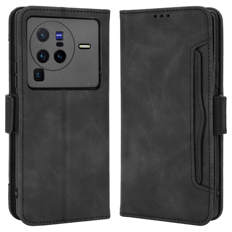 PU Leather Multiple Card Slots Double Magnetic Clasp Case for vivo X80 Pro 5G, Wallet Stand Style Phone Cover - Black