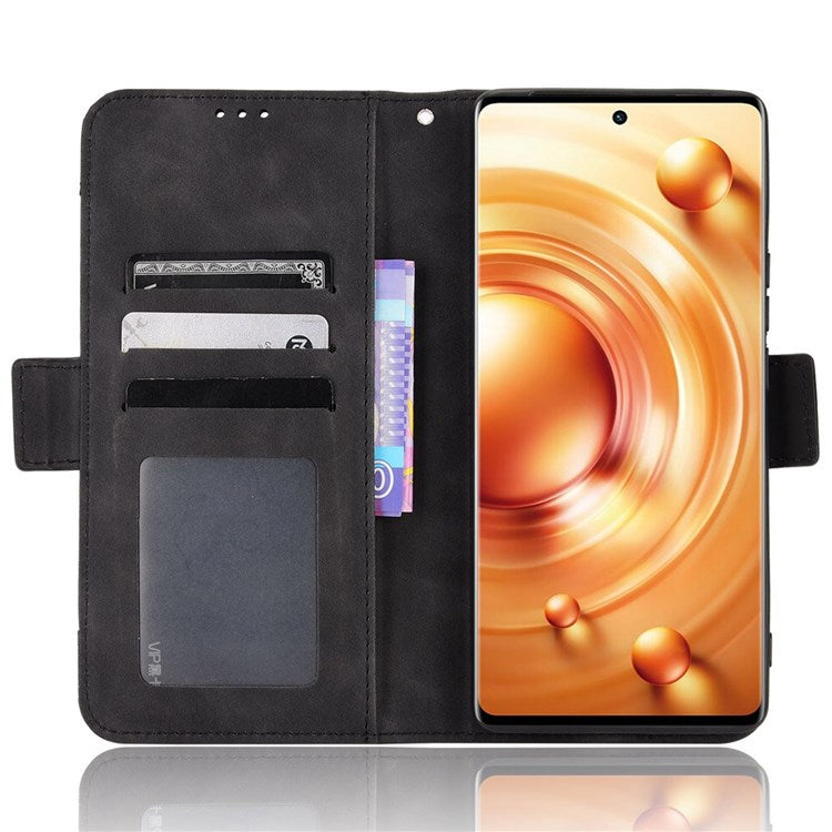 PU Leather Multiple Card Slots Double Magnetic Clasp Case for vivo X80 Pro 5G, Wallet Stand Style Phone Cover - Black