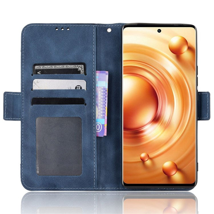PU Leather Multiple Card Slots Double Magnetic Clasp Case for vivo X80 Pro 5G, Wallet Stand Style Phone Cover - Blue