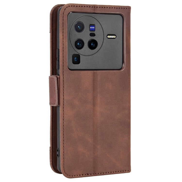 PU Leather Multiple Card Slots Double Magnetic Clasp Case for vivo X80 Pro 5G, Wallet Stand Style Phone Cover - Brown