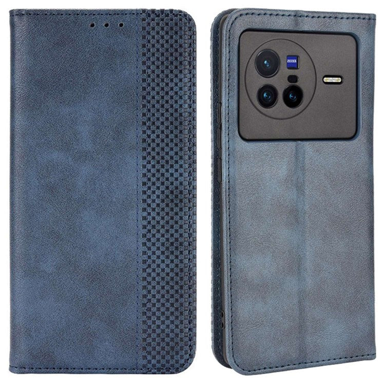 For vivo X80 5G Flip Folio Book Phone Case Shockproof Retro Texture Scratch-resistant Phone Cover Magnetic Smartphone Shell - Blue