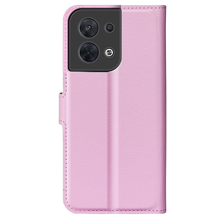 Litchi Texture Phone Case for Oppo Reno8 5G (Global Version) / Reno8 5G, Foldable Stand Anti-scratch PU Leather Wallet Case Shockproof Cell Phone Cover - Pink