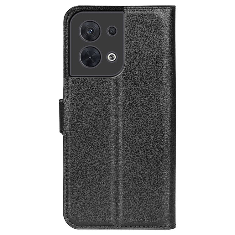 Litchi Texture Phone Case for Oppo Reno8 5G (Global Version) / Reno8 5G, Foldable Stand Anti-scratch PU Leather Wallet Case Shockproof Cell Phone Cover - Black
