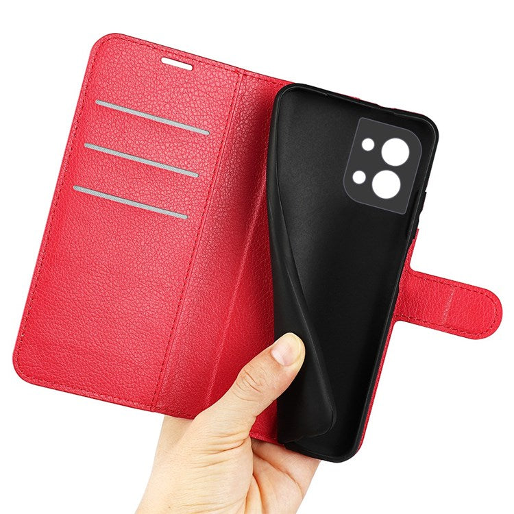 Litchi Texture Phone Case for Oppo Reno8 5G (Global Version) / Reno8 5G, Foldable Stand Anti-scratch PU Leather Wallet Case Shockproof Cell Phone Cover - Red