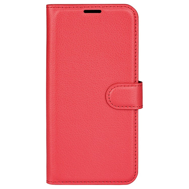 Litchi Texture Phone Case for Oppo Reno8 5G (Global Version) / Reno8 5G, Foldable Stand Anti-scratch PU Leather Wallet Case Shockproof Cell Phone Cover - Red