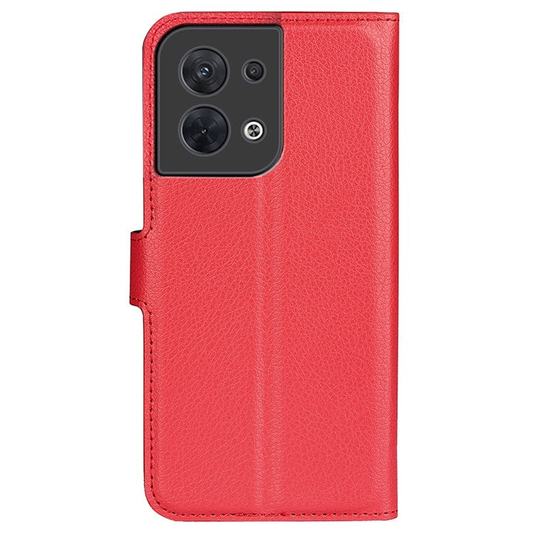 Litchi Texture Phone Case for Oppo Reno8 5G (Global Version) / Reno8 5G, Foldable Stand Anti-scratch PU Leather Wallet Case Shockproof Cell Phone Cover - Red