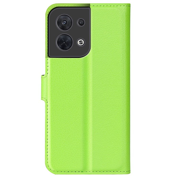 Litchi Texture Phone Case for Oppo Reno8 5G (Global Version) / Reno8 5G, Foldable Stand Anti-scratch PU Leather Wallet Case Shockproof Cell Phone Cover - Green