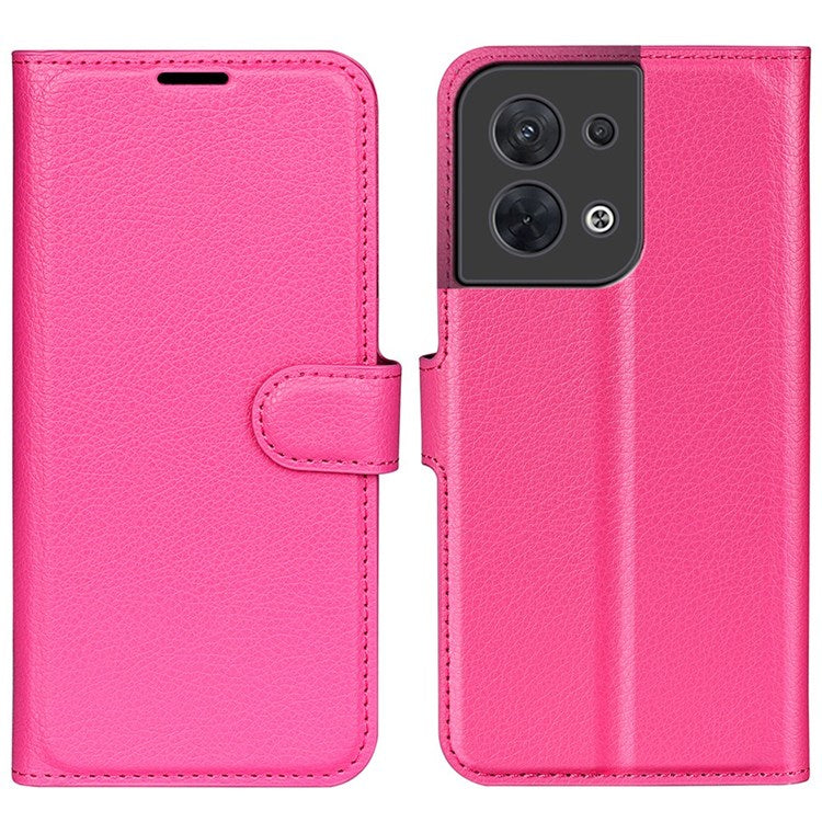 Litchi Texture Phone Case for Oppo Reno8 5G (Global Version) / Reno8 5G, Foldable Stand Anti-scratch PU Leather Wallet Case Shockproof Cell Phone Cover - Rose