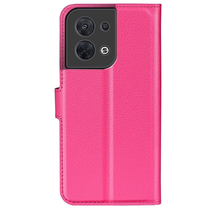 Litchi Texture Phone Case for Oppo Reno8 5G (Global Version) / Reno8 5G, Foldable Stand Anti-scratch PU Leather Wallet Case Shockproof Cell Phone Cover - Rose
