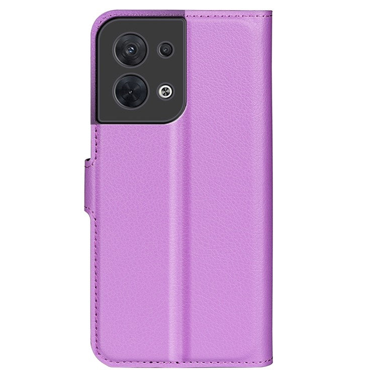 Litchi Texture Phone Case for Oppo Reno8 5G (Global Version) / Reno8 5G, Foldable Stand Anti-scratch PU Leather Wallet Case Shockproof Cell Phone Cover - Purple