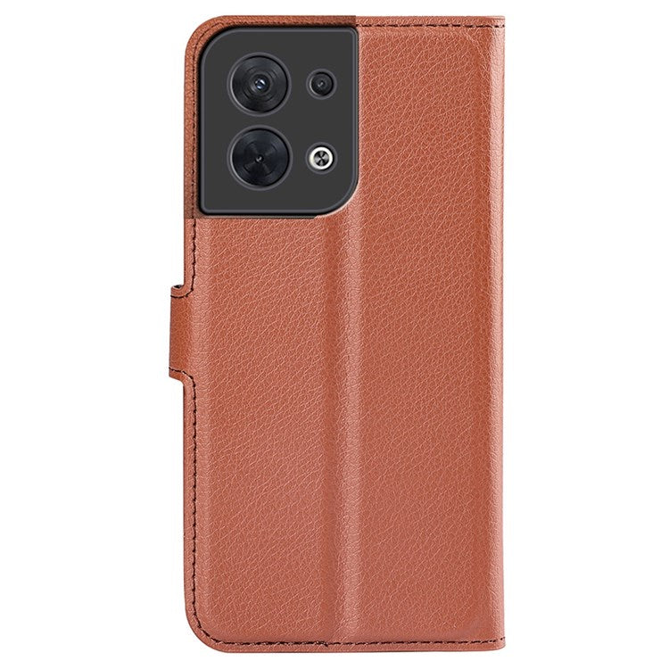 Litchi Texture Phone Case for Oppo Reno8 5G (Global Version) / Reno8 5G, Foldable Stand Anti-scratch PU Leather Wallet Case Shockproof Cell Phone Cover - Brown