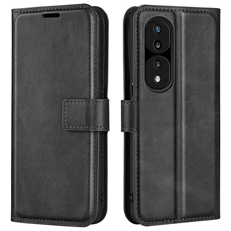 For Honor 70 5G PU Leather Stand Wallet Feature Magnetic Case Square Wear-resistant TPU Flip Book Cover - Black