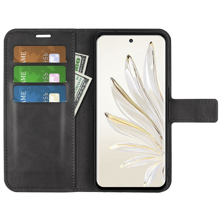 For Honor 70 5G PU Leather Stand Wallet Feature Magnetic Case Square Wear-resistant TPU Flip Book Cover - Black