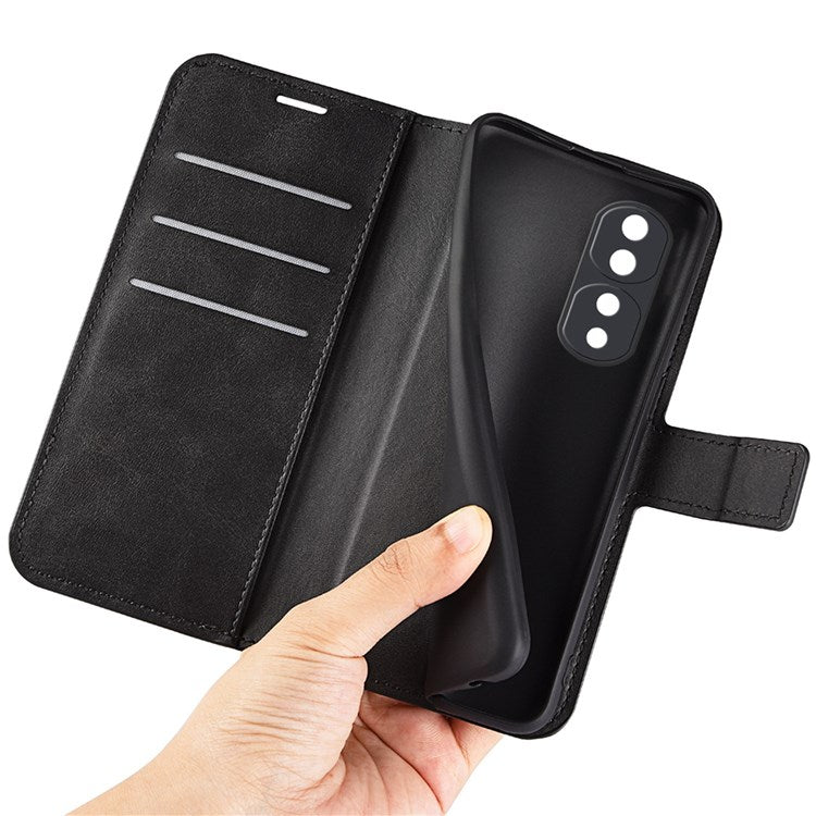 For Honor 70 5G PU Leather Stand Wallet Feature Magnetic Case Square Wear-resistant TPU Flip Book Cover - Black