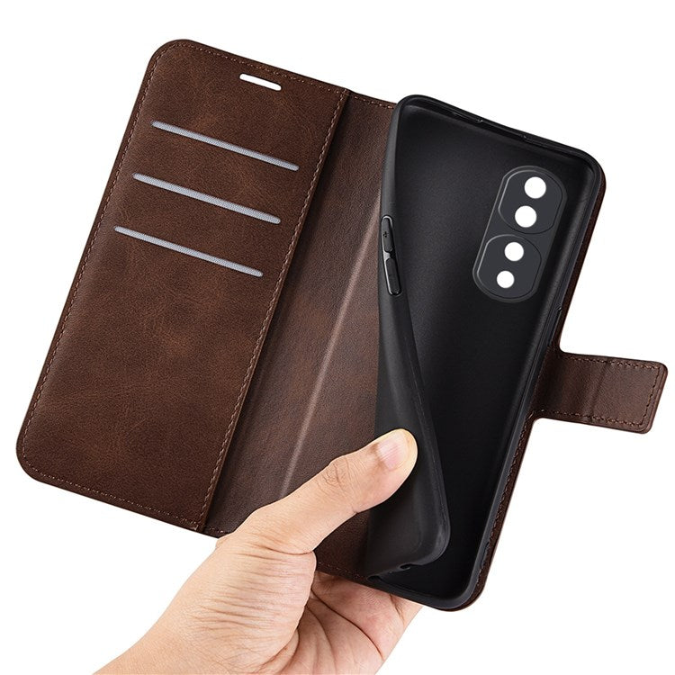 For Honor 70 5G PU Leather Stand Wallet Feature Magnetic Case Square Wear-resistant TPU Flip Book Cover - Brown