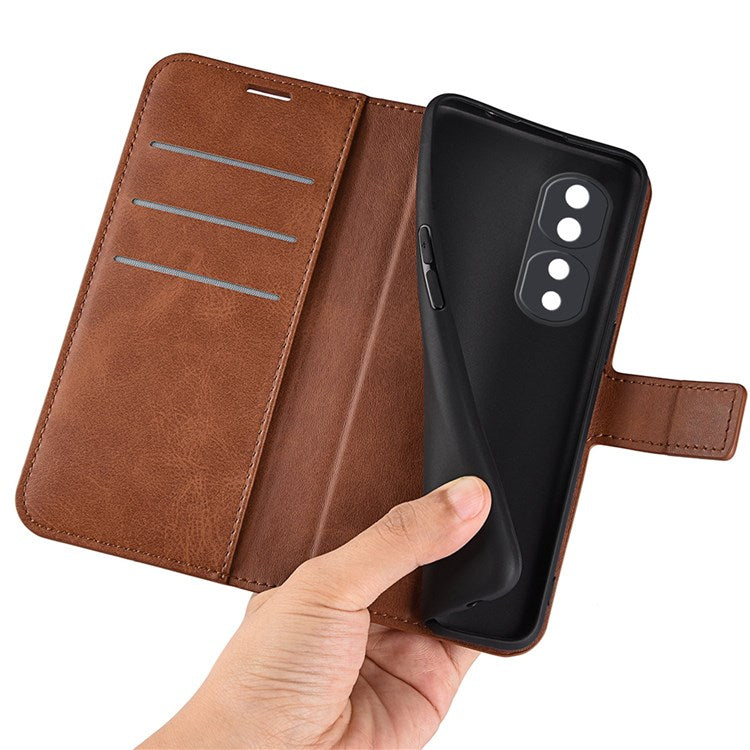 For Honor 70 5G PU Leather Stand Wallet Feature Magnetic Case Square Wear-resistant TPU Flip Book Cover - Light Brown
