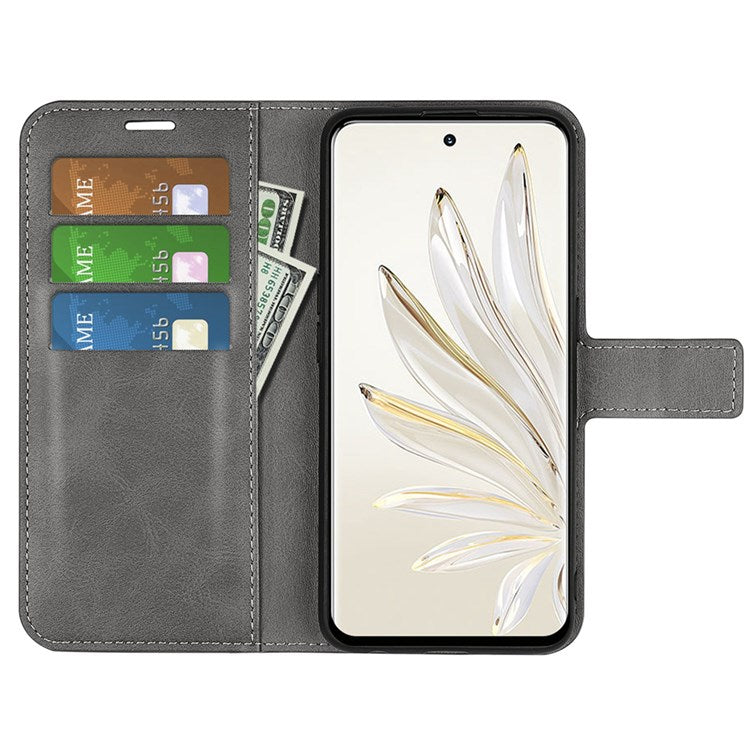 For Honor 70 5G PU Leather Stand Wallet Feature Magnetic Case Square Wear-resistant TPU Flip Book Cover - Grey
