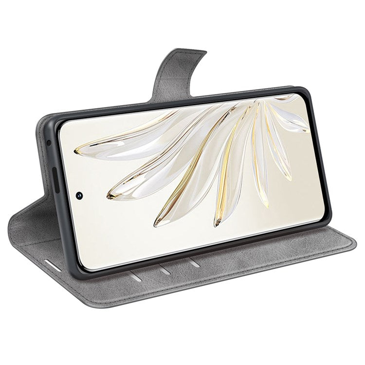 For Honor 70 5G PU Leather Stand Wallet Feature Magnetic Case Square Wear-resistant TPU Flip Book Cover - Grey