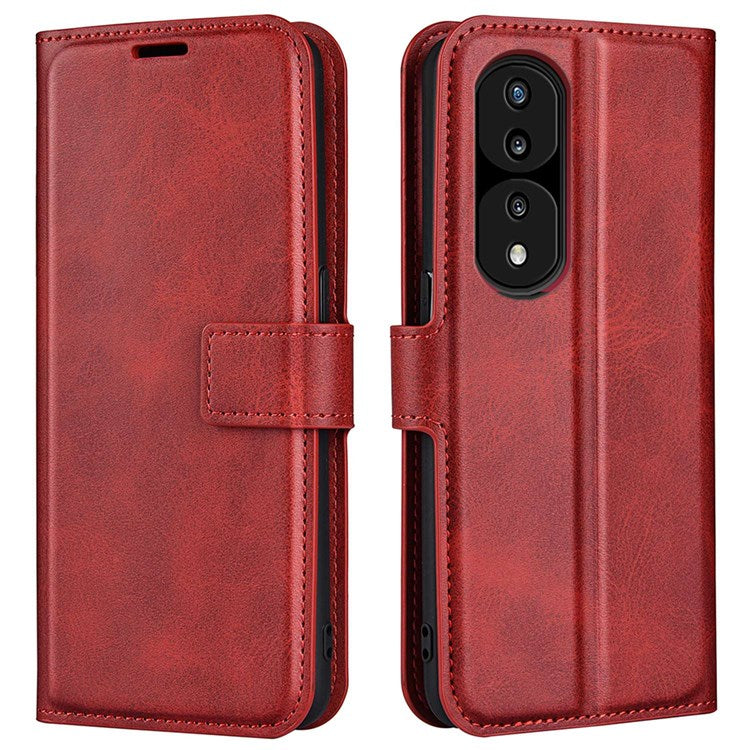 For Honor 70 5G PU Leather Stand Wallet Feature Magnetic Case Square Wear-resistant TPU Flip Book Cover - Red