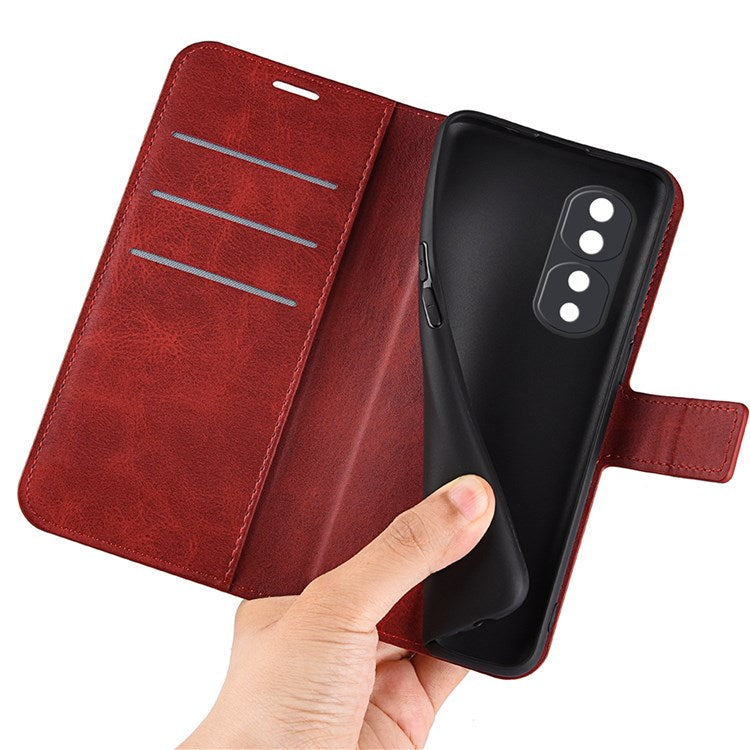 For Honor 70 5G PU Leather Stand Wallet Feature Magnetic Case Square Wear-resistant TPU Flip Book Cover - Red