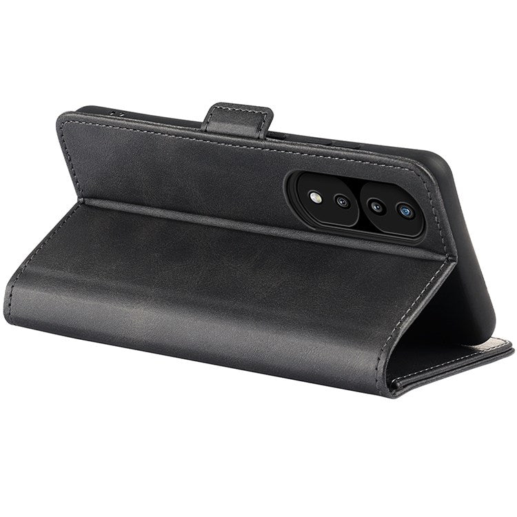 For Honor 70 5G PU Leather Wallet Case Dual Magnetic Clasp Stand Flip Protective Cover - Black