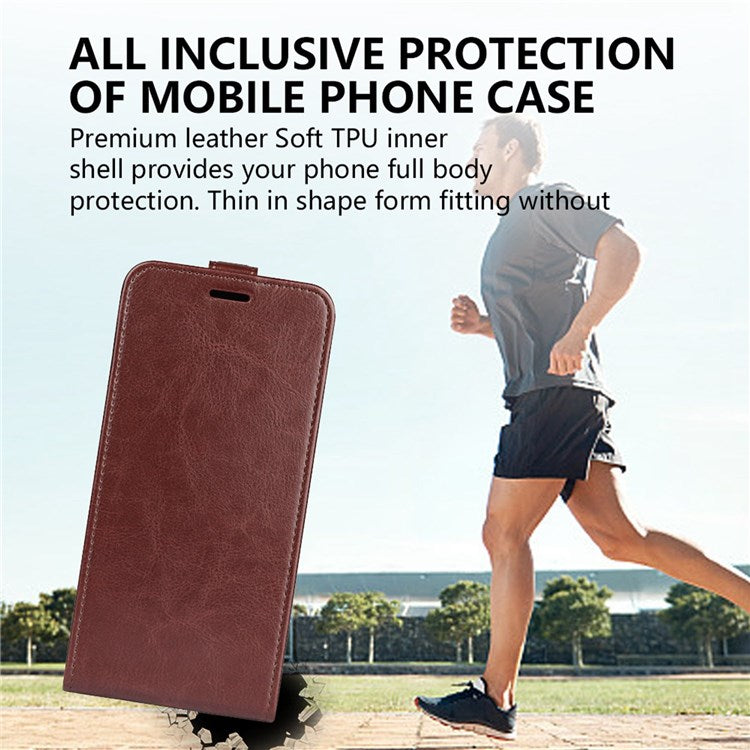 For Honor 70 5G Vertical Flip Phone Case Crazy Horse Texture PU Leather Protective Cover with Card Slot - Brown