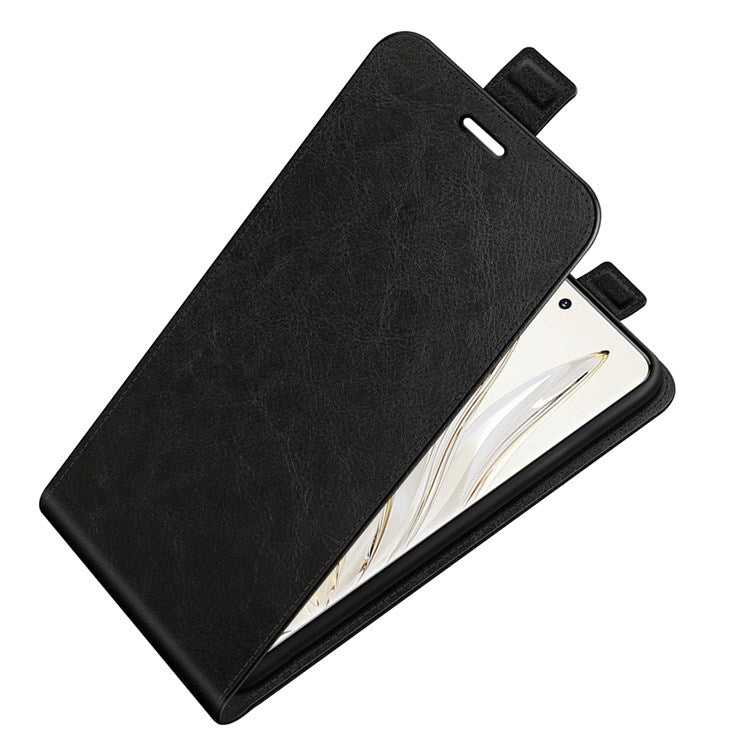 For Honor 70 5G Vertical Flip Phone Case Crazy Horse Texture PU Leather Protective Cover with Card Slot - Black