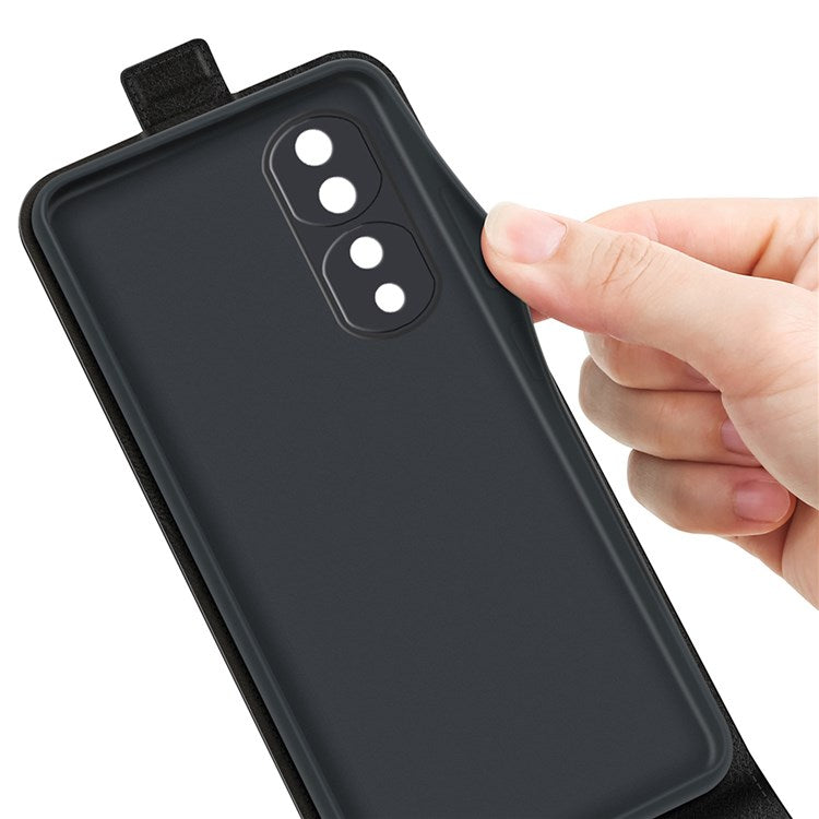 For Honor 70 5G Vertical Flip Phone Case Crazy Horse Texture PU Leather Protective Cover with Card Slot - Black