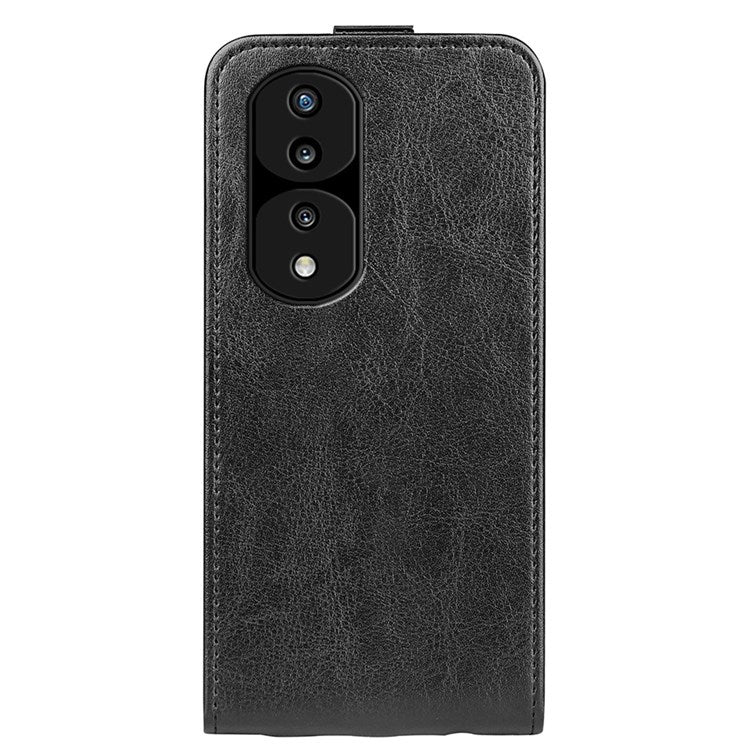For Honor 70 5G Vertical Flip Phone Case Crazy Horse Texture PU Leather Protective Cover with Card Slot - Black