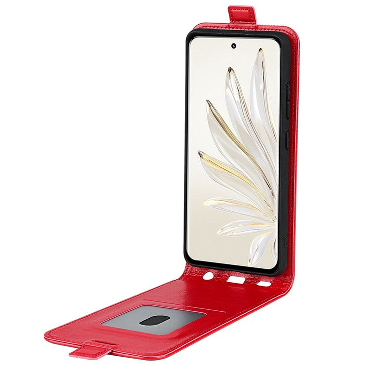 For Honor 70 5G Vertical Flip Phone Case Crazy Horse Texture PU Leather Protective Cover with Card Slot - Red