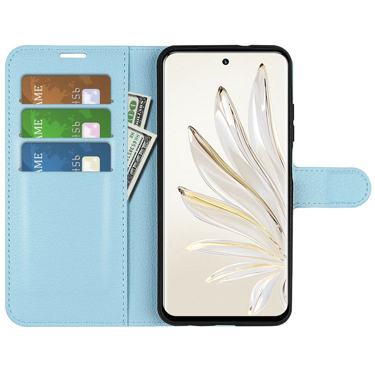 For Honor 70 5G Litchi Texture Wallet Case PU Leather Stand Shockproof TPU Inner Shell Flip Folio Cover - Blue