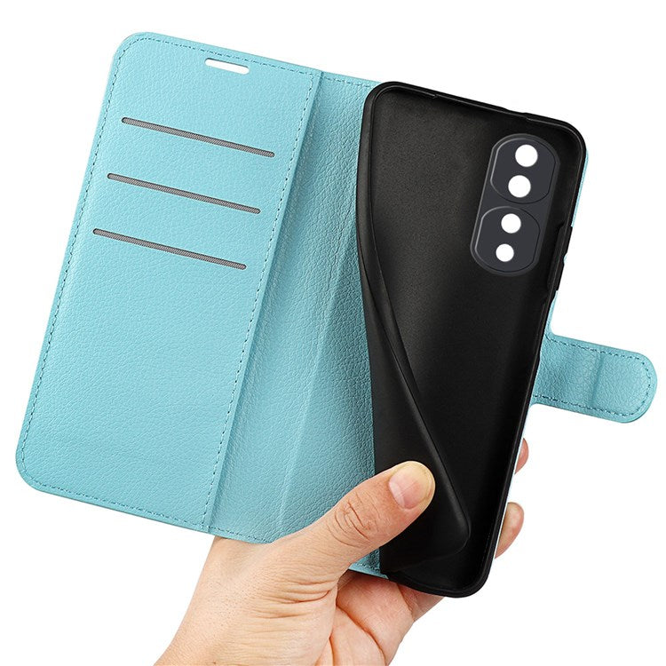 For Honor 70 5G Litchi Texture Wallet Case PU Leather Stand Shockproof TPU Inner Shell Flip Folio Cover - Blue