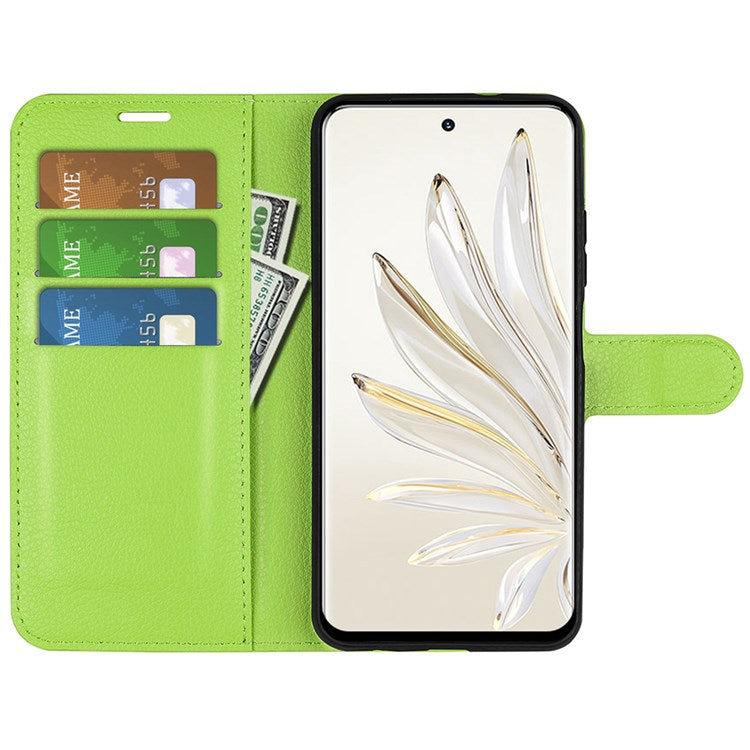 For Honor 70 5G Litchi Texture Wallet Case PU Leather Stand Shockproof TPU Inner Shell Flip Folio Cover - Green