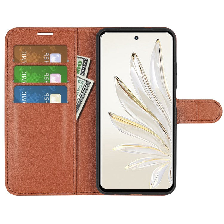 For Honor 70 5G Litchi Texture Wallet Case PU Leather Stand Shockproof TPU Inner Shell Flip Folio Cover - Brown