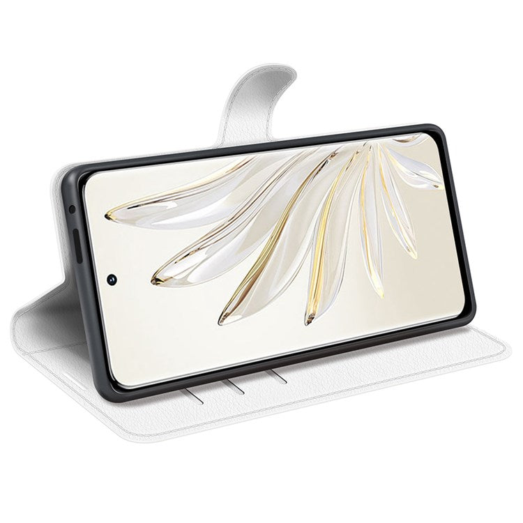 For Honor 70 5G Litchi Texture Wallet Case PU Leather Stand Shockproof TPU Inner Shell Flip Folio Cover - White