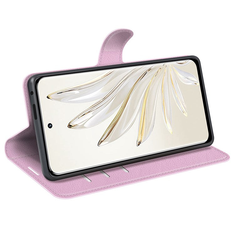 For Honor 70 5G Litchi Texture Wallet Case PU Leather Stand Shockproof TPU Inner Shell Flip Folio Cover - Pink