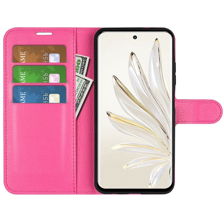 For Honor 70 5G Litchi Texture Wallet Case PU Leather Stand Shockproof TPU Inner Shell Flip Folio Cover - Rose